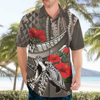 Hawaiian Honu Personalized Hawaiian Shirt Mocha Mousse Hibiscus Tribal Hook Pattern LT9 - Polynesian Pride