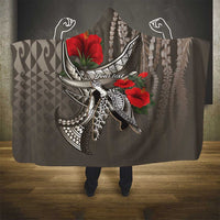 Hawaiian Honu Personalized Hooded Blanket Mocha Mousse Hibiscus Tribal Hook Pattern LT9 - Polynesian Pride