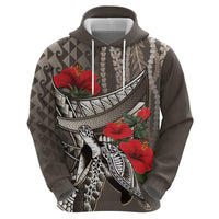 Hawaiian Honu Personalized Hoodie Mocha Mousse Hibiscus Tribal Hook Pattern LT9 - Polynesian Pride