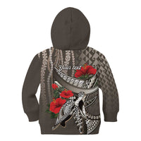 Hawaiian Honu Personalized Kid Hoodie Mocha Mousse Hibiscus Tribal Hook Pattern LT9 - Polynesian Pride