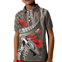 Hawaiian Honu Personalized Kid Polo Shirt Mocha Mousse Hibiscus Tribal Hook Pattern LT9 Kid Mocha - Polynesian Pride