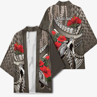 Hawaiian Honu Personalized Kimono Mocha Mousse Hibiscus Tribal Hook Pattern LT9 - Polynesian Pride