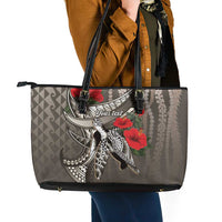 Hawaiian Honu Personalized Leather Tote Bag Mocha Mousse Hibiscus Tribal Hook Pattern LT9 - Polynesian Pride
