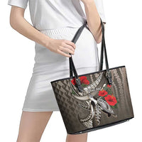 Hawaiian Honu Personalized Leather Tote Bag Mocha Mousse Hibiscus Tribal Hook Pattern LT9 - Polynesian Pride