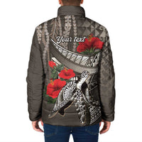 Hawaiian Honu Personalized Padded Jacket Mocha Mousse Hibiscus Tribal Hook Pattern LT9 - Polynesian Pride