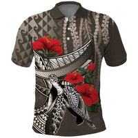 Hawaiian Honu Personalized Polo Shirt Mocha Mousse Hibiscus Tribal Hook Pattern LT9 Mocha - Polynesian Pride