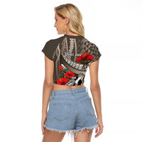 Hawaiian Honu Personalized Raglan Cropped T Shirt Mocha Mousse Hibiscus Tribal Hook Pattern LT9 - Polynesian Pride