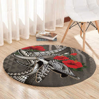 Hawaiian Honu Personalized Round Carpet Mocha Mousse Hibiscus Tribal Hook Pattern LT9 - Polynesian Pride