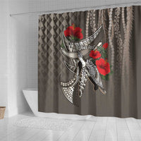 Hawaiian Honu Personalized Shower Curtain Mocha Mousse Hibiscus Tribal Hook Pattern LT9 - Polynesian Pride
