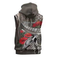 Hawaiian Honu Personalized Sleeveless Zip Hoodie Mocha Mousse Hibiscus Tribal Hook Pattern LT9 - Polynesian Pride
