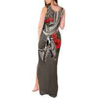 Hawaiian Honu Personalized Tank Maxi Dress Mocha Mousse Hibiscus Tribal Hook Pattern LT9 - Polynesian Pride