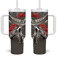 Hawaiian Honu Personalized Tumbler With Handle Mocha Mousse Hibiscus Tribal Hook Pattern LT9 One Size: 40 oz Mocha - Polynesian Pride
