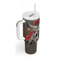 Hawaiian Honu Personalized Tumbler With Handle Mocha Mousse Hibiscus Tribal Hook Pattern LT9 - Polynesian Pride