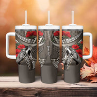 Hawaiian Honu Personalized Tumbler With Handle Mocha Mousse Hibiscus Tribal Hook Pattern LT9 - Polynesian Pride