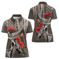 Hawaiian Honu Personalized Women Polo Shirt Mocha Mousse Hibiscus Tribal Hook Pattern LT9 - Polynesian Pride