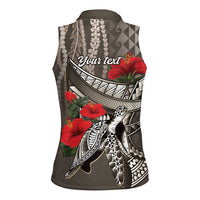Hawaiian Honu Personalized Women Sleeveless Polo Shirt Mocha Mousse Hibiscus Tribal Hook Pattern LT9 - Polynesian Pride