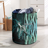 Hawaiian Honu Personalized Laundry Basket Dark Cyan Maile Pikake Flower Lei Inspired LT9 Cyan - Polynesian Pride