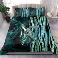 Hawaiian Honu Personalized Bedding Set Dark Cyan Maile Pikake Flower Lei Inspired LT9 - Polynesian Pride