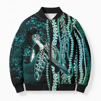 Hawaiian Honu Personalized Bomber Puffer Jacket Dark Cyan Maile Pikake Flower Lei Inspired LT9 Unisex Cyan - Polynesian Pride