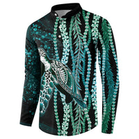 Hawaiian Honu Personalized Button Sweatshirt Dark Cyan Maile Pikake Flower Lei Inspired LT9 - Polynesian Pride