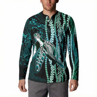 Hawaiian Honu Personalized Button Sweatshirt Dark Cyan Maile Pikake Flower Lei Inspired LT9 - Polynesian Pride