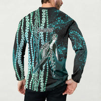 Hawaiian Honu Personalized Button Sweatshirt Dark Cyan Maile Pikake Flower Lei Inspired LT9 - Polynesian Pride