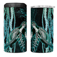 Hawaiian Honu Personalized 4 in 1 Can Cooler Tumbler Dark Cyan Maile Pikake Flower Lei Inspired LT9 One Size: 16 oz Cyan - Polynesian Pride