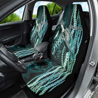 Hawaiian Honu Personalized Car Seat Cover Dark Cyan Maile Pikake Flower Lei Inspired LT9 - Polynesian Pride