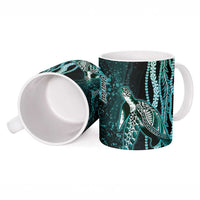 Hawaiian Honu Personalized Ceramic Mug Dark Cyan Maile Pikake Flower Lei Inspired LT9 - Polynesian Pride