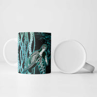 Hawaiian Honu Personalized Ceramic Mug Dark Cyan Maile Pikake Flower Lei Inspired LT9 - Polynesian Pride