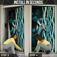 Hawaiian Honu Personalized Door Cover Dark Cyan Maile Pikake Flower Lei Inspired LT9 - Polynesian Pride