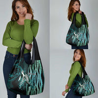 Hawaiian Honu Personalized Grocery Bag Dark Cyan Maile Pikake Flower Lei Inspired LT9 - Polynesian Pride