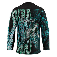Hawaiian Honu Personalized Hockey Jersey Dark Cyan Maile Pikake Flower Lei Inspired LT9 - Polynesian Pride