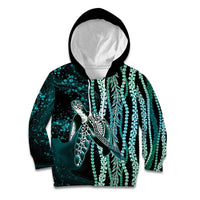 Hawaiian Honu Personalized Kid Hoodie Dark Cyan Maile Pikake Flower Lei Inspired LT9 Hoodie Cyan - Polynesian Pride
