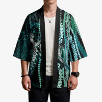 Hawaiian Honu Personalized Kimono Dark Cyan Maile Pikake Flower Lei Inspired LT9 - Polynesian Pride