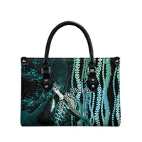 Hawaiian Honu Personalized Leather Bag Dark Cyan Maile Pikake Flower Lei Inspired LT9 - Polynesian Pride