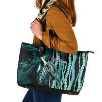 Hawaiian Honu Personalized Leather Tote Bag Dark Cyan Maile Pikake Flower Lei Inspired LT9 Cyan - Polynesian Pride