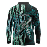 Hawaiian Honu Personalized Long Sleeve Polo Shirt Dark Cyan Maile Pikake Flower Lei Inspired LT9 - Polynesian Pride