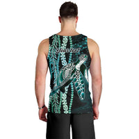 Hawaiian Honu Personalized Men Tank Top Dark Cyan Maile Pikake Flower Lei Inspired LT9 - Polynesian Pride