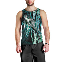 Hawaiian Honu Personalized Men Tank Top Dark Cyan Maile Pikake Flower Lei Inspired LT9 - Polynesian Pride