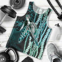 Hawaiian Honu Personalized Men Tank Top Dark Cyan Maile Pikake Flower Lei Inspired LT9 - Polynesian Pride