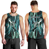 Hawaiian Honu Personalized Men Tank Top Dark Cyan Maile Pikake Flower Lei Inspired LT9 - Polynesian Pride