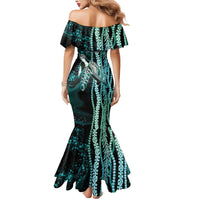 Hawaiian Honu Personalized Mermaid Dress Dark Cyan Maile Pikake Flower Lei Inspired LT9 - Polynesian Pride