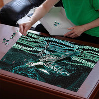 Hawaiian Honu Personalized Puzzle Dark Cyan Maile Pikake Flower Lei Inspired LT9 - Polynesian Pride