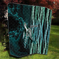 Hawaiian Honu Personalized Quilt Dark Cyan Maile Pikake Flower Lei Inspired