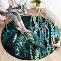 Hawaiian Honu Personalized Round Carpet Dark Cyan Maile Pikake Flower Lei Inspired LT9 - Polynesian Pride