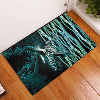 Hawaiian Honu Personalized Rubber Doormat Dark Cyan Maile Pikake Flower Lei Inspired LT9 - Polynesian Pride