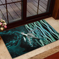 Hawaiian Honu Personalized Rubber Doormat Dark Cyan Maile Pikake Flower Lei Inspired LT9 - Polynesian Pride