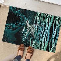 Hawaiian Honu Personalized Rubber Doormat Dark Cyan Maile Pikake Flower Lei Inspired LT9 - Polynesian Pride