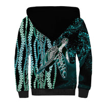 Hawaiian Honu Personalized Sherpa Hoodie Dark Cyan Maile Pikake Flower Lei Inspired LT9 - Polynesian Pride